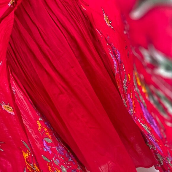 J.Peterman Red Floral Cotton V-Neck Short Sleeve Circle Skirt Midi Dress Size 10 - Picture 7 of 10